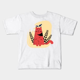 Cat and fish illustration design - funny Kids T-Shirt